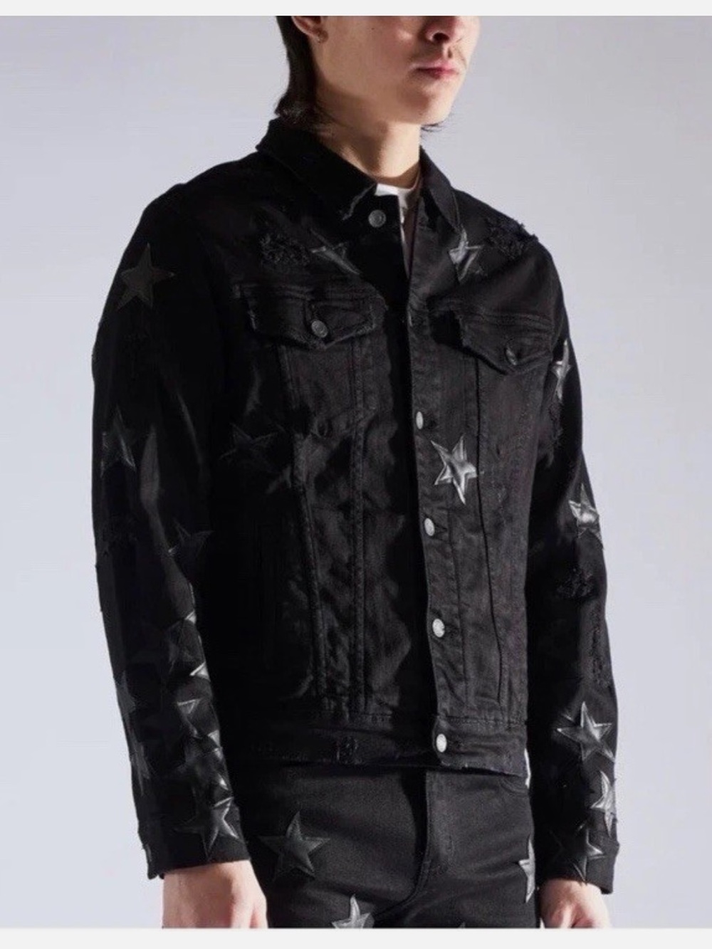 EMBELLISH Denim by design black Cosmo Stars Denim  button down Jacket NWT 3XL